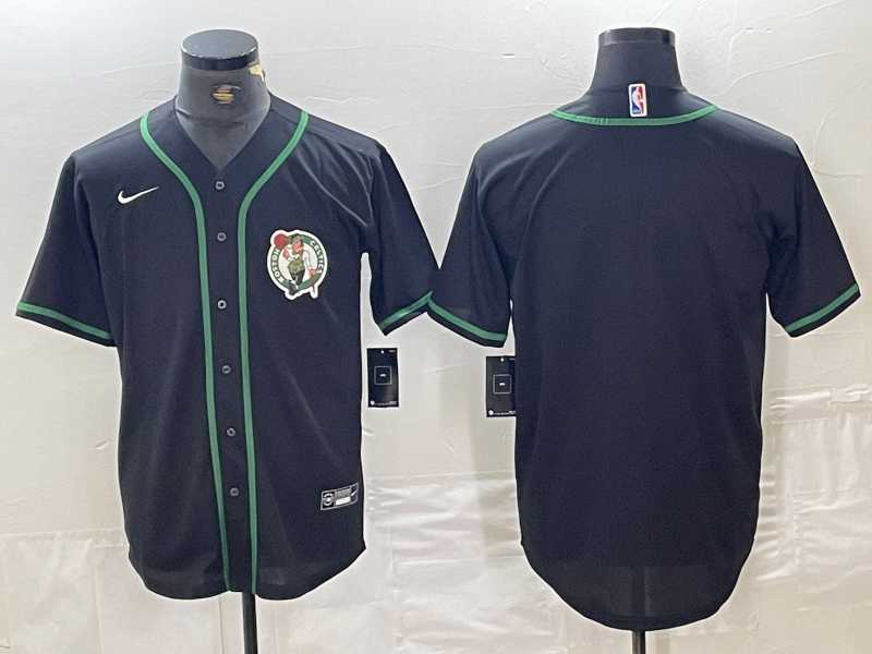 Mens Boston Celtics Black With Patch Cool Base Stitched Baseball Jersey